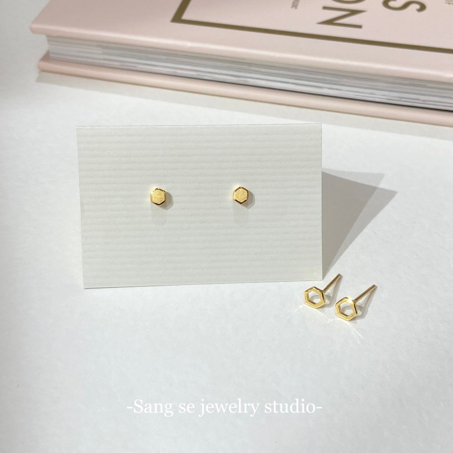 六邊形黃金耳環gold earrings-松室貴金屬